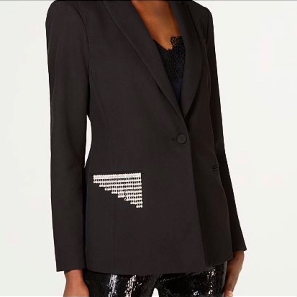 INC Trim Blazer Black Rhinestone pocket size small